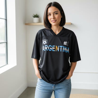 Argentina Flag Themed Graphic Mesh V-Neck Soccer Jersey