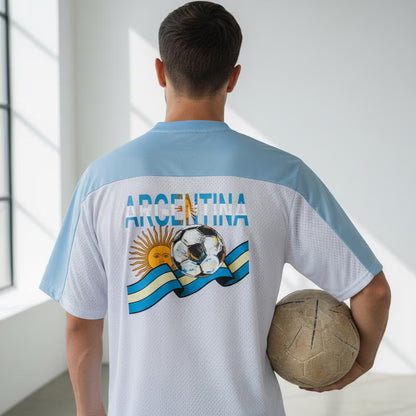 Argentina Flag Themed Graphic Mesh V-Neck Soccer Jersey