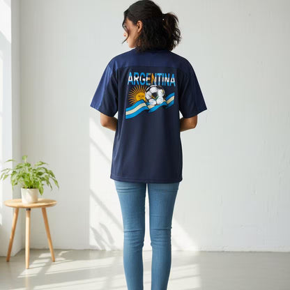 Argentina Flag Themed Graphic Mesh V-Neck Soccer Jersey