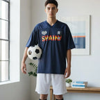 Spain Flag-Inspired Graphic Mesh V-Neck Soccer Jersey ODMPOD