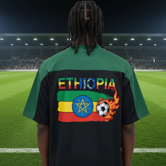 Ethiopia Flag Themed Graphic Mesh V-Neck Soccer Jersey
