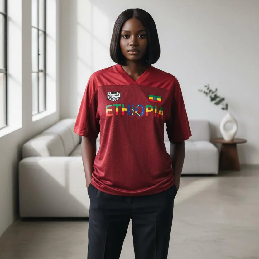 Ethiopia Flag Themed Graphic Mesh V-Neck Soccer Jersey