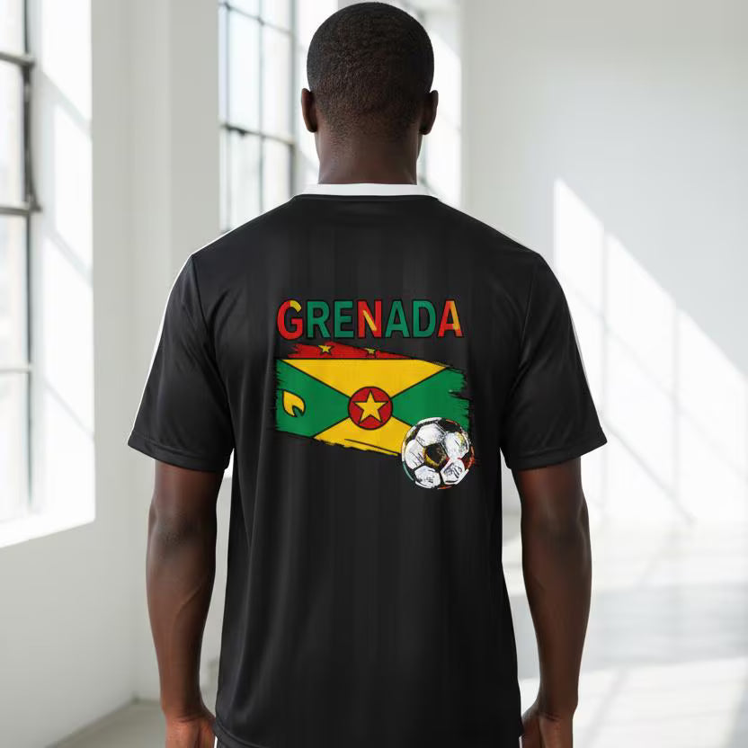 Grenada Flag Themed Graphic Stripe Collared Soccer Jersey