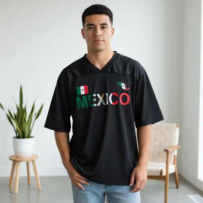 Mexico Flag Themed Graphic Mesh V-Neck Unisex Soccer Jersey