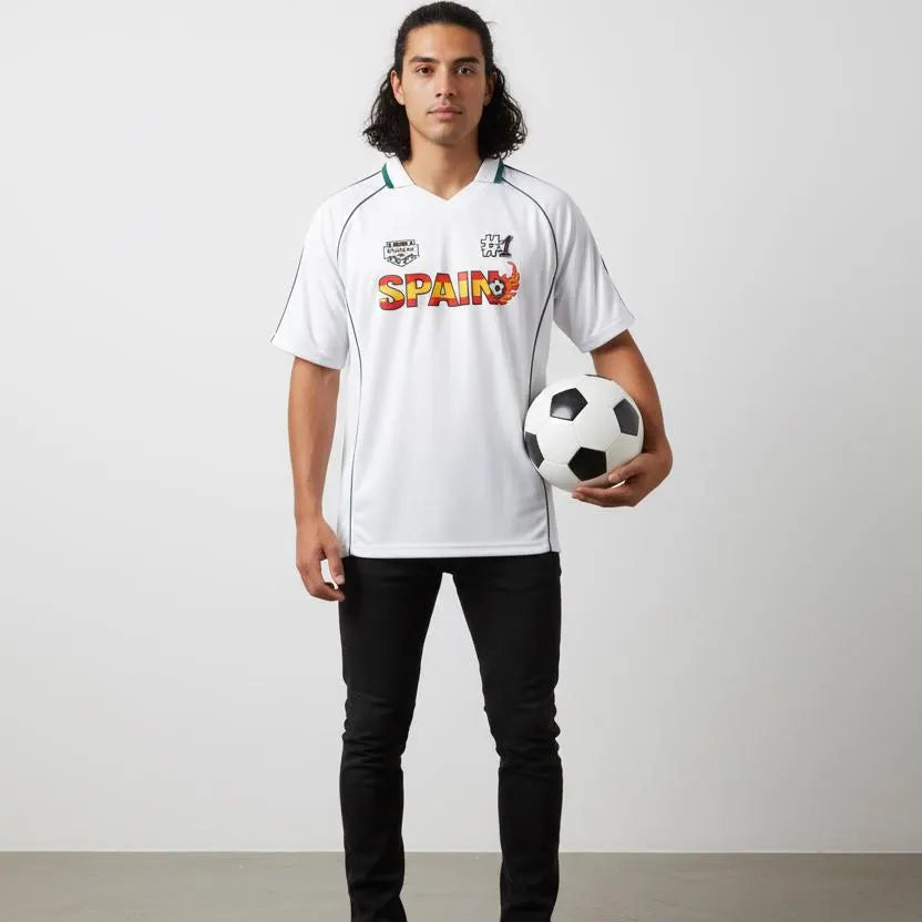 Spain Flag Themed Graphic Stripe Collared Soccer Jersey