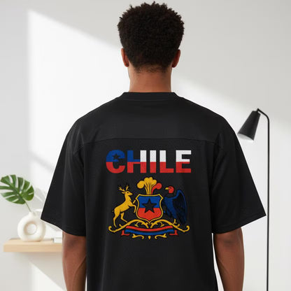 Chile Flag Themed Graphic Mesh V-Neck Soccer Jersey
