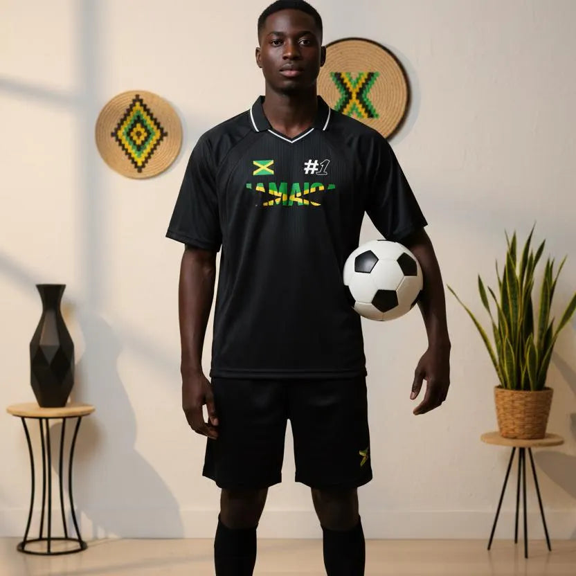 Jamaican Flag Themed Graphic V-Neck Soccer Jersey