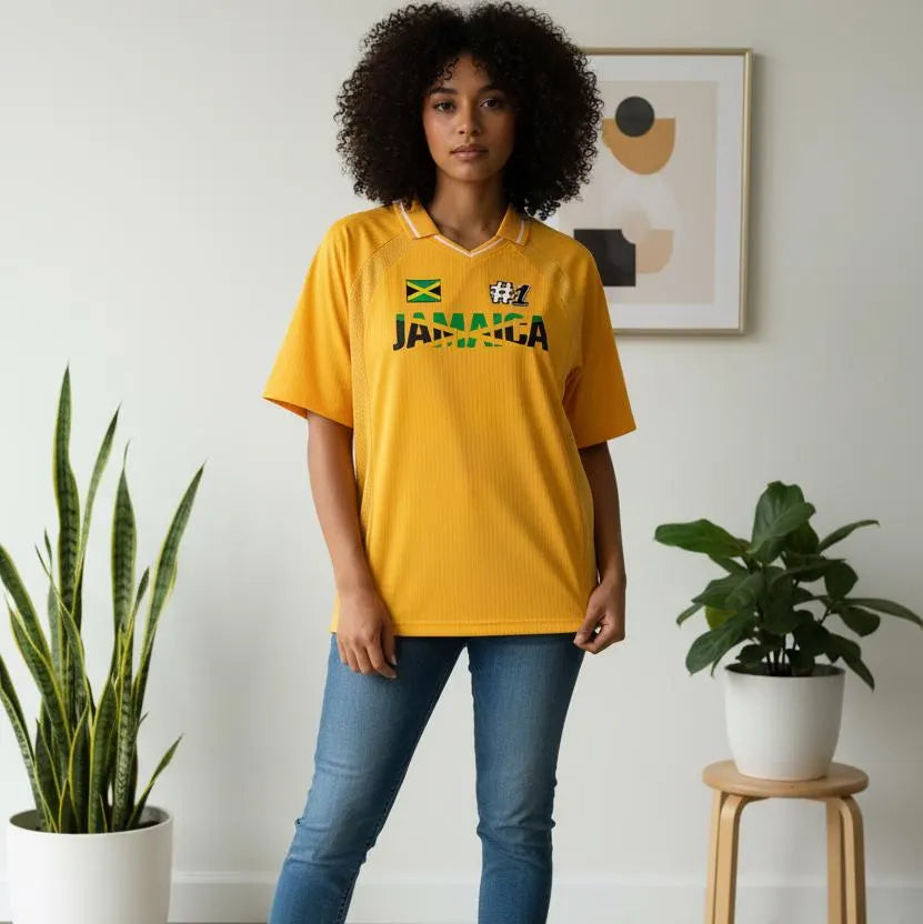 Jamaican Flag Themed Graphic V-Neck Soccer Jersey