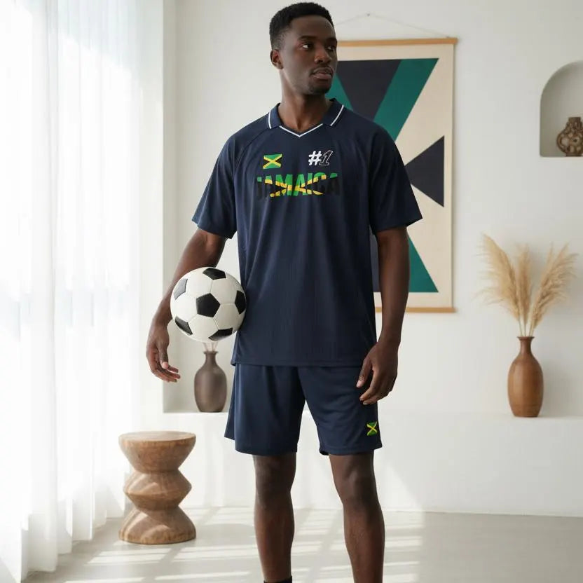 Jamaican Flag Themed Graphic V-Neck Soccer Jersey