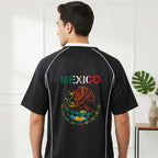 Mexico-Themed Unisex Graphic Striped Collared Soccer Jersey Featuring The National Flag Motif. ODMPOD