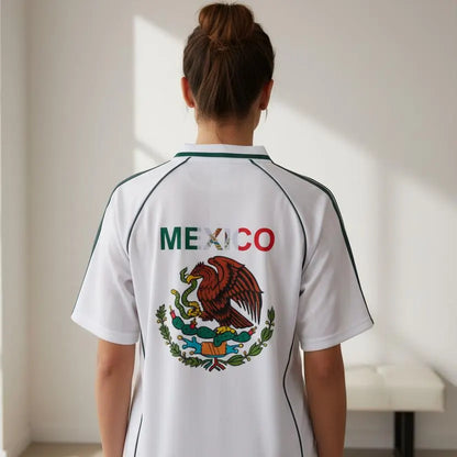 Mexico Flag Themed Graphic Stripe Collared Soccer Jersey
