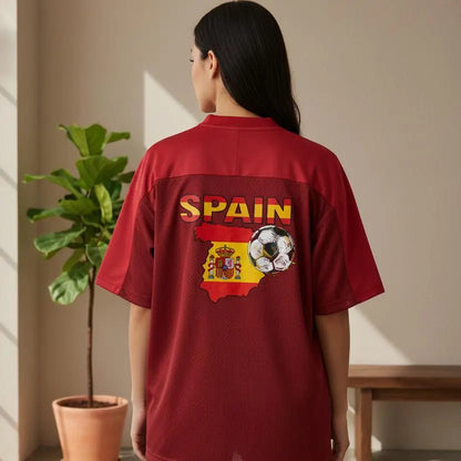 Spain Flag Themed Graphic Mesh V-Neck Soccer Jersey