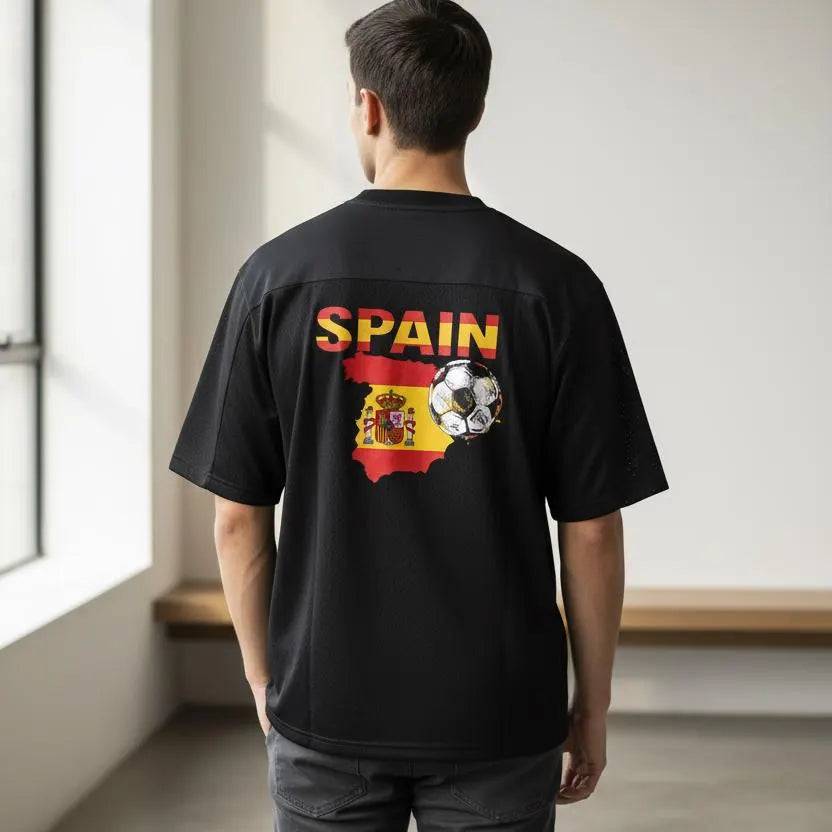 Spain Flag Themed Graphic Mesh V-Neck Soccer Jersey