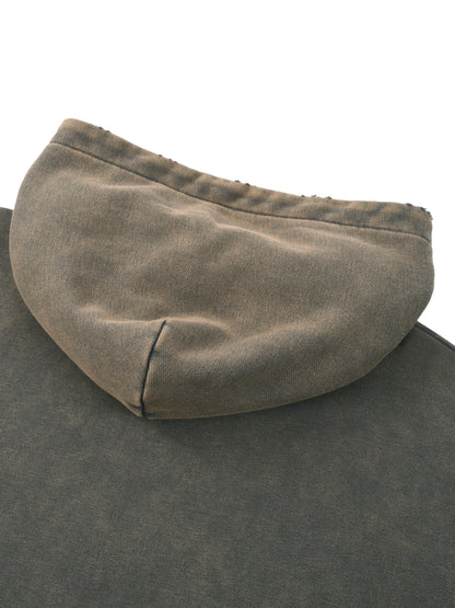 Samurai Menpo Graphic Vintage Washed Frayed-Hem Hoodie