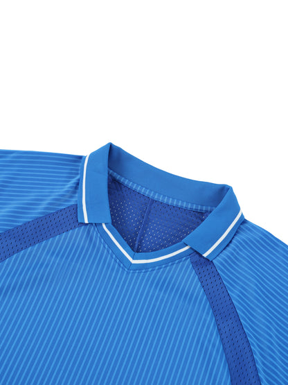 Chile Flag Themed Graphic Striped V-Neck Soccer Jersey