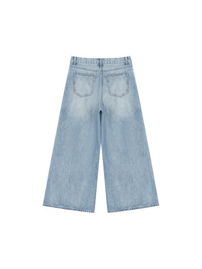 Sticker  Animal Print Graphic Women's Vintage Wash Distressed Wide Leg Jeans