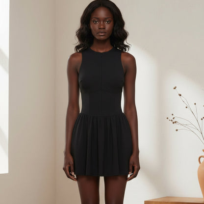 Sleeveless Full-Zip Summer Dress with Ruched Detailing for Women