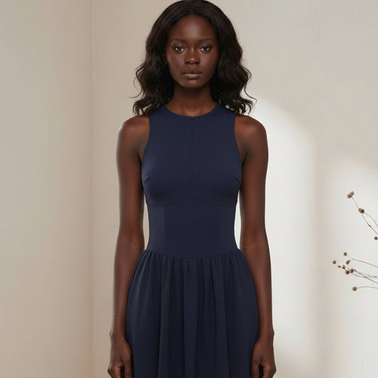 Sleeveless Full-Zip Summer Dress with Ruched Detailing for Women