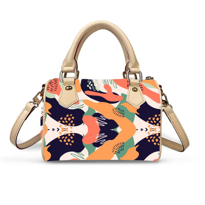 All-Over Colorful Patterned Classic Barrel-Shaped PU Leather Handbag