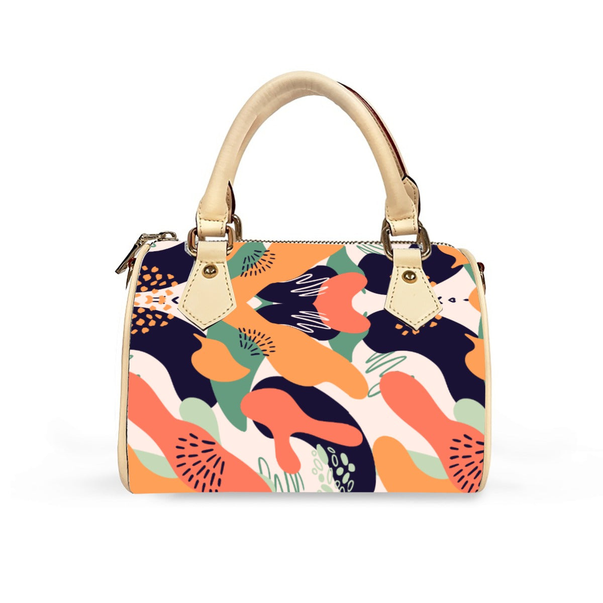 All-Over Colorful Patterned Classic Barrel-Shaped PU Leather Handbag