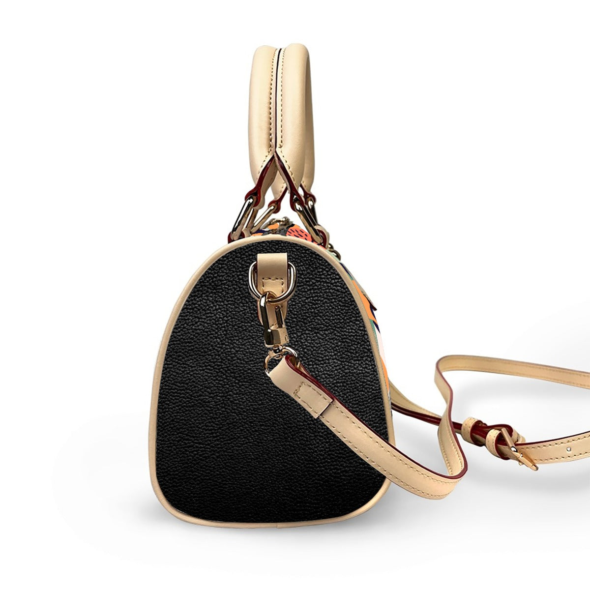 Colorful Patterned Classic Barrel-Shaped PU Leather Handbag
