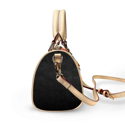 Colorful Patterned Classic Barrel-Shaped PU Leather Handbag