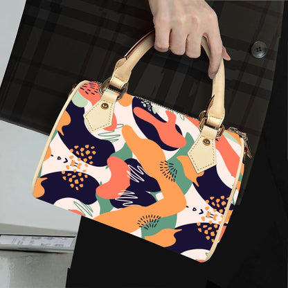 All-Over Colorful Patterned Classic Barrel-Shaped PU Leather Handbag