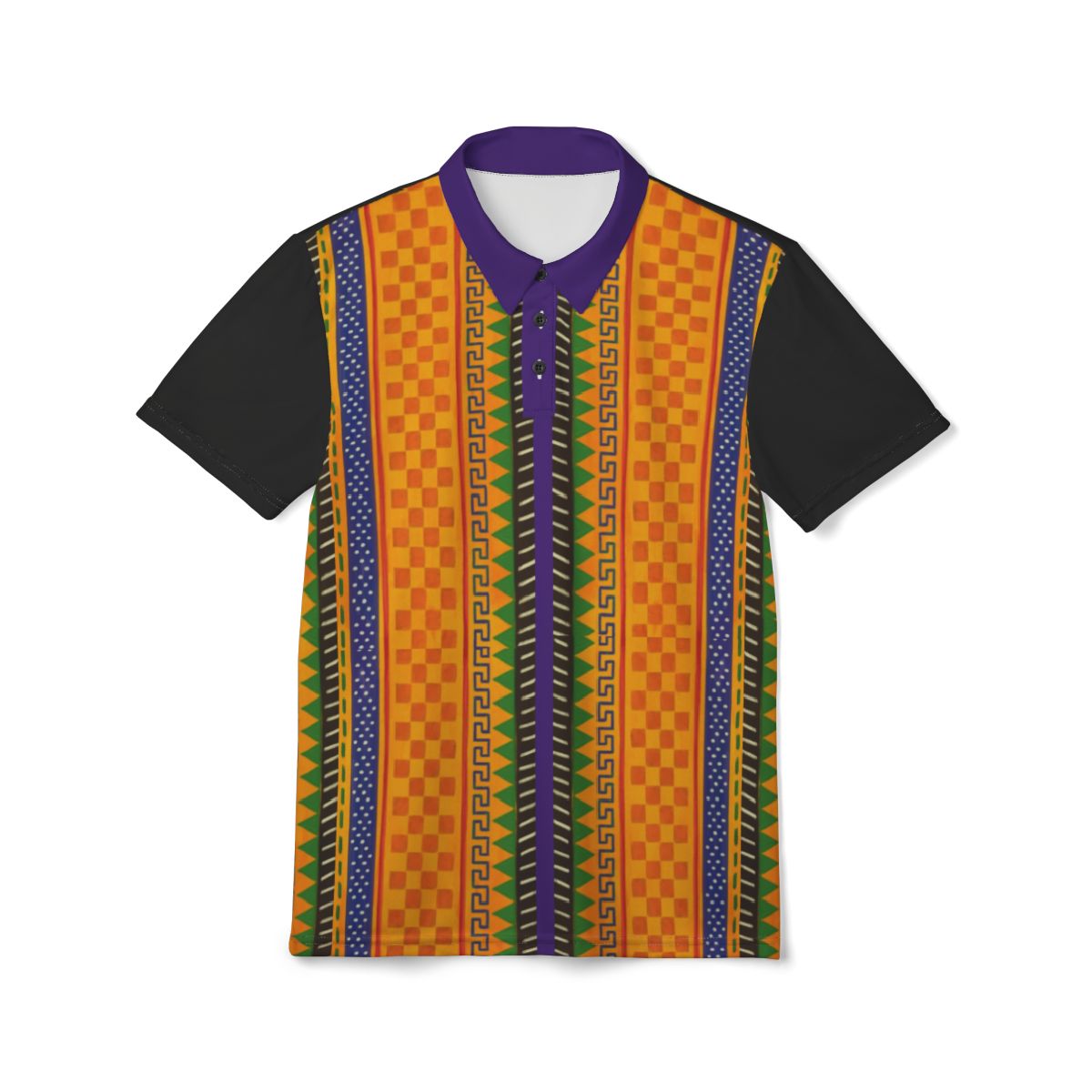 African Kente Stripe Polo Shirt — Vibrant Cultural Print Golf Polo