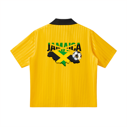 Jamaican Flag Themed Unisex Graphic Contrast Collar Striped Soccer Jersey