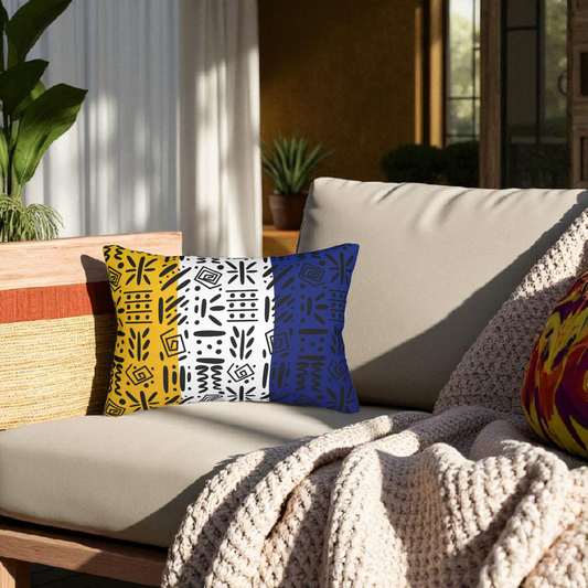 Boho Spun Polyester Lumbar Pillow with Tribal Pattern Water-resistant Hidden Zipper