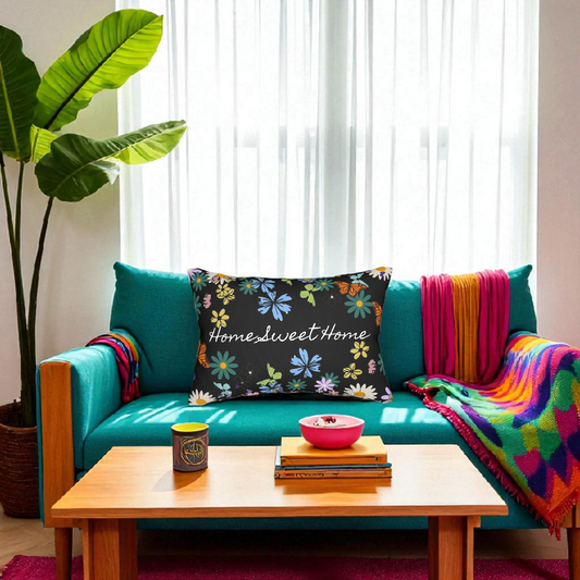 Home Sweet Home Floral Lumbar Pillow - Cozy Accent for Living Room