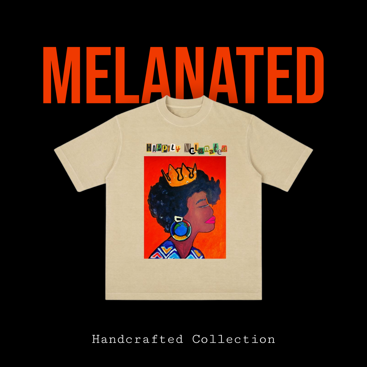 Crowned Black Woman Art Graphic Vintage Wash Drop Shoulder T-shirt