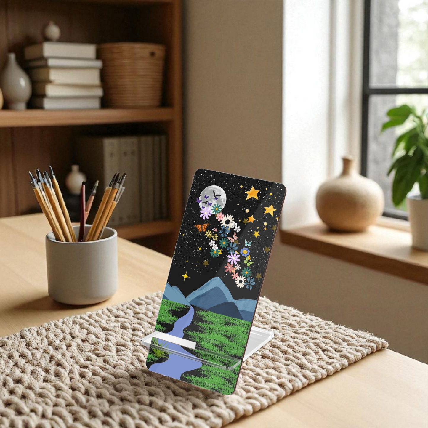 Floral Celestial Smartphone Stand - Aesthetic Mobile Display for Home or Office