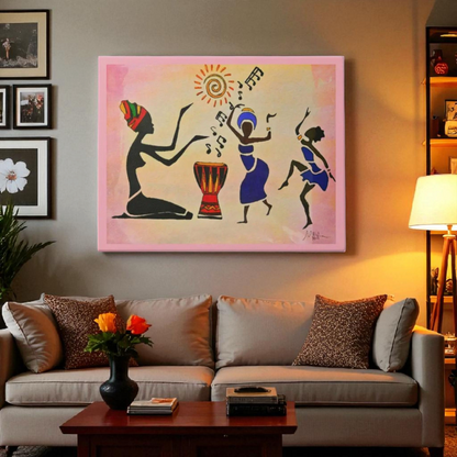 Original Hand Drawn Tribal Music Wall Art, Unique Ethnic Illustration