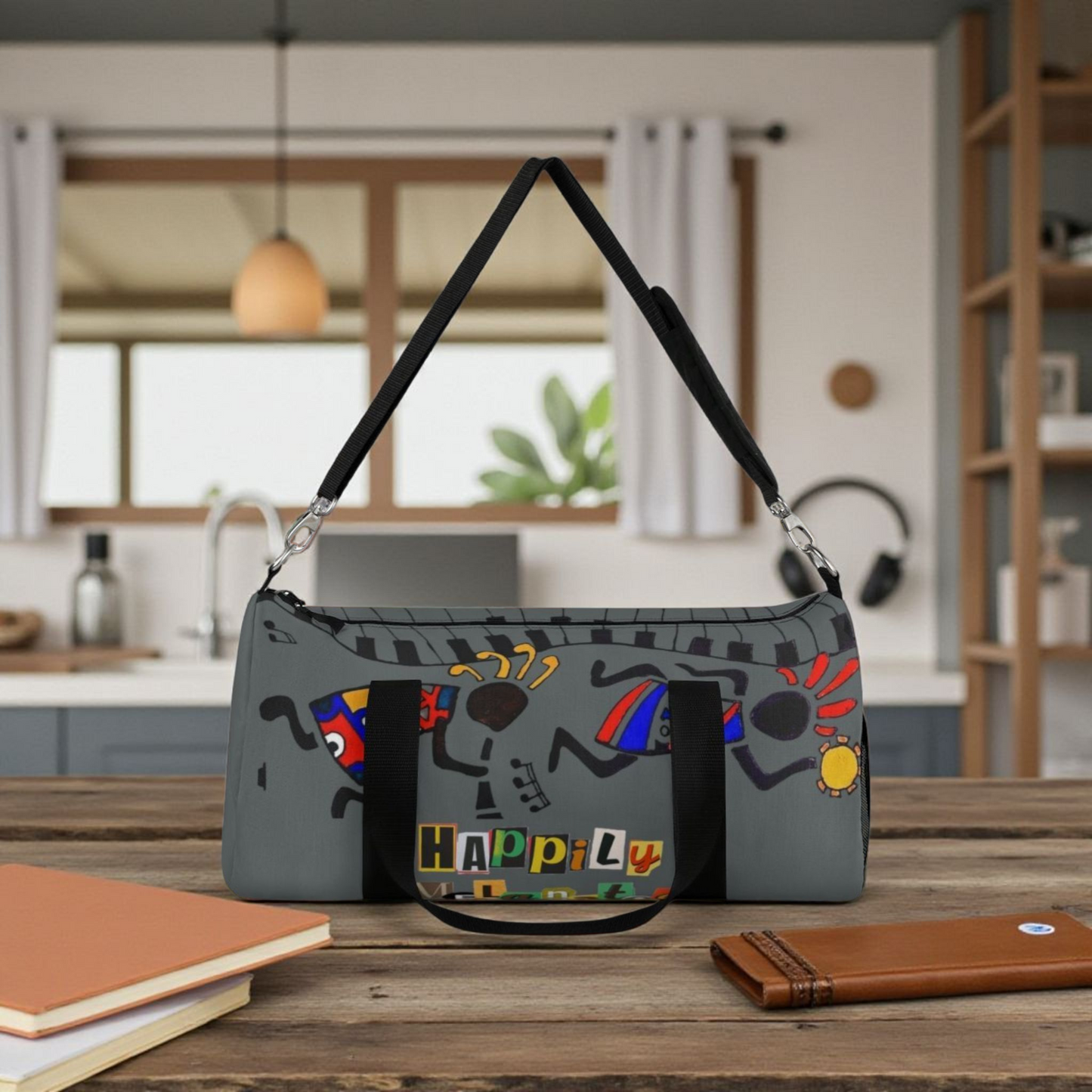 Afro Music Cartoon Piano Art Handcrafted Duffel Bag - Musician Gift, Travel Bag, Music Lover Gym Bag