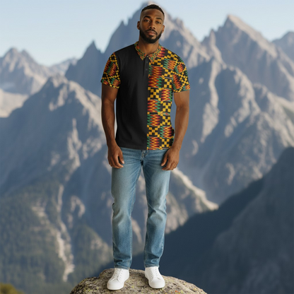 Kente Pattern Polo Shirt — Unisex African Print Short Sleeve Polo