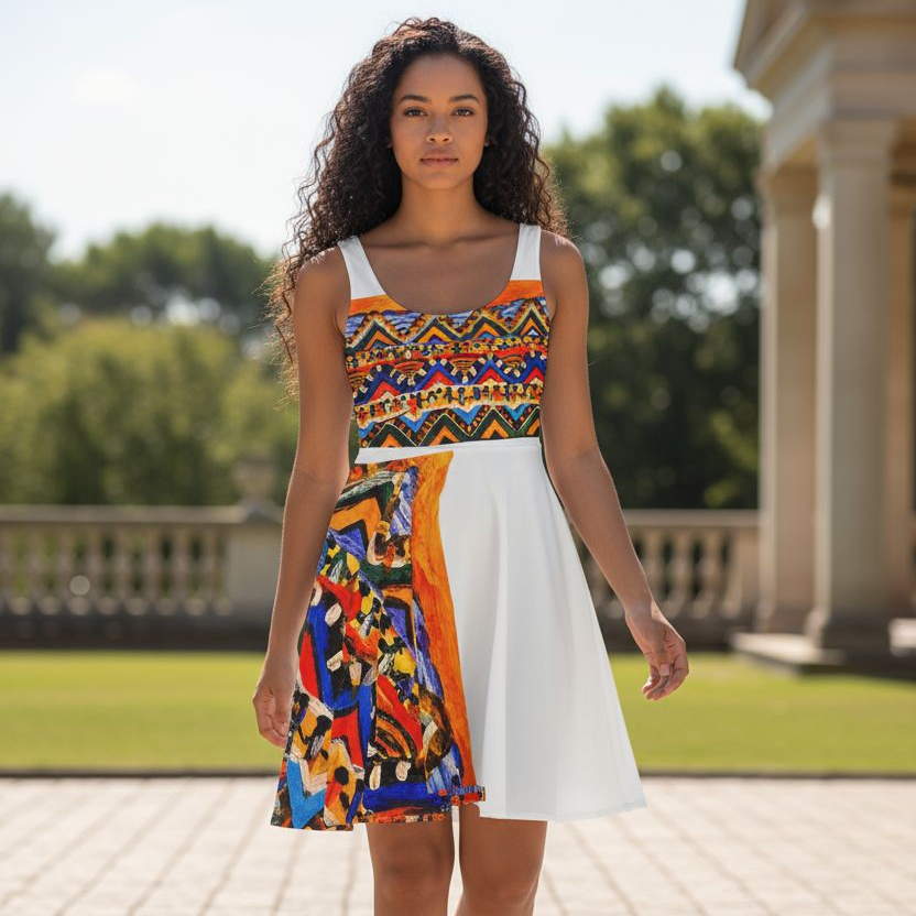 Custom Tribal Textile Skater Dress for Women - Handcrafted, Flattering Fit - Stylish Outfit for Social Events