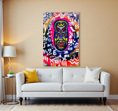 Vibrant Tribal Mask Painting,  Acrylic Print - Authentic Handcrafted Decor