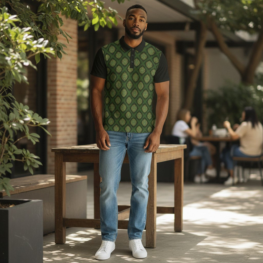 Green Geometric Unisex  Polo Shirt — All-Over Print Casual Golf Shirt