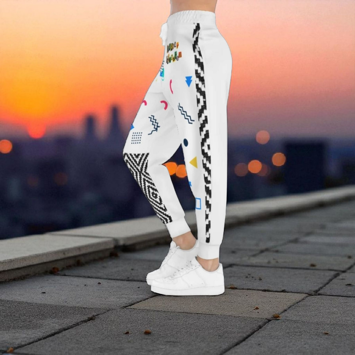 Handcrafted Aztec Pattern Unisex Athletic Joggers, Comfy Aztec Workout Pants
