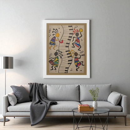 Eclectic Tribal Celebration Wall Art - Handcrafted Music-Inspired Canvas Painting