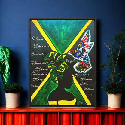 Hand-Painted Jamaican Flag Canvas Wrap - Original Vertical Frame for Living Room Art