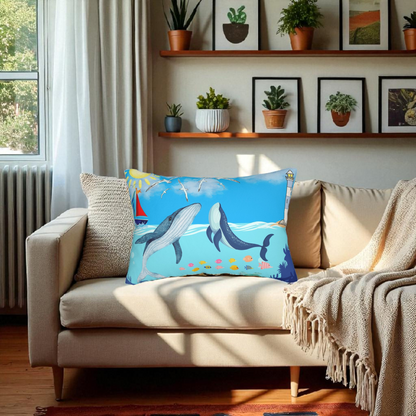 Whale Watching Lumbar Pillow - Coastal Decor for Beach Lovers