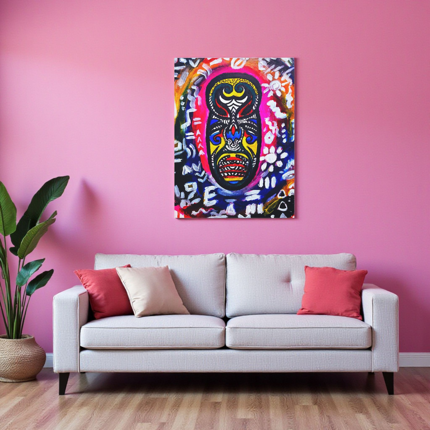 Unique Tribal Mask Painting,  Matte Canvas Stretched - Authentic Ethnic Decor