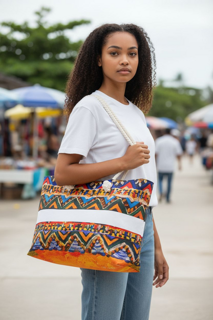 Artisan Aztec Textile Weekender Bag - Oversized, Durable Tote with Rope Handles