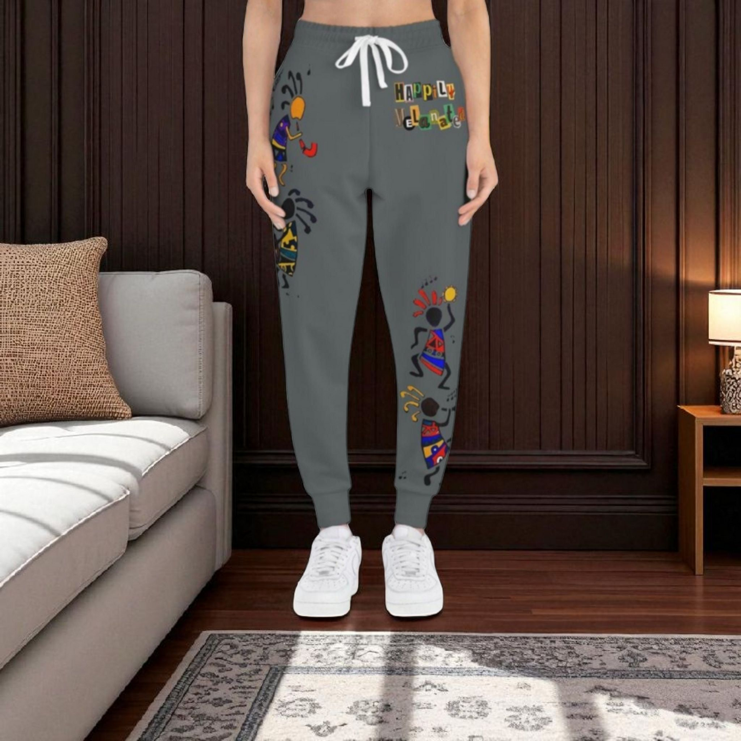 Afro Music Cartoon Art Unisex Athletic Joggers, Handcrafted Jogger Pants, Workout Sweatpants