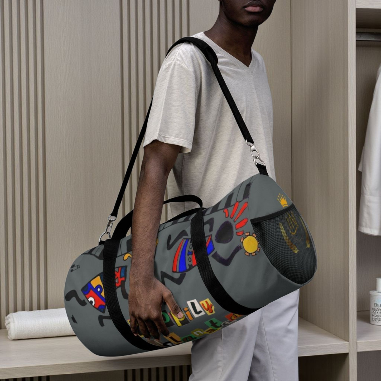 Afro Music Cartoon Piano Art Handcrafted Duffel Bag - Musician Gift, Travel Bag, Music Lover Gym Bag