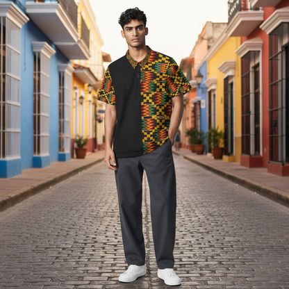 Kente Pattern Polo Shirt — Unisex African Print Short Sleeve Polo