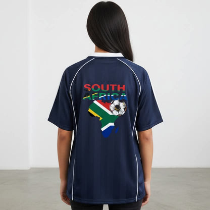 South African Flag Themed Graphic  Stripe Collared Soccer Jersey