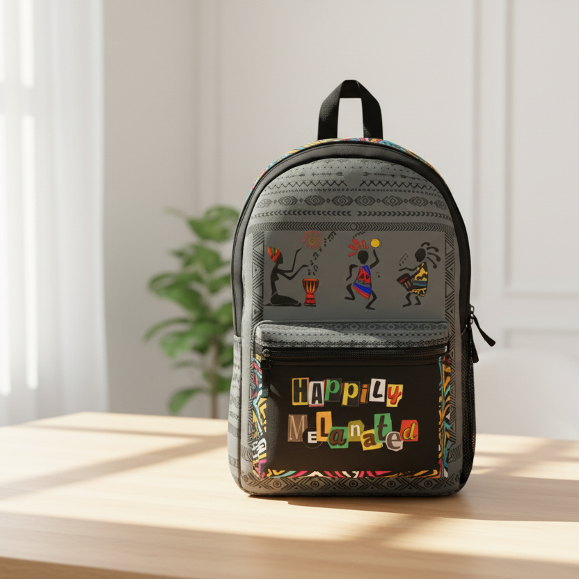 Afro Music Backpack, Music Lover Bag, Cartoon Print Rucksack, Ethnic Design Printify